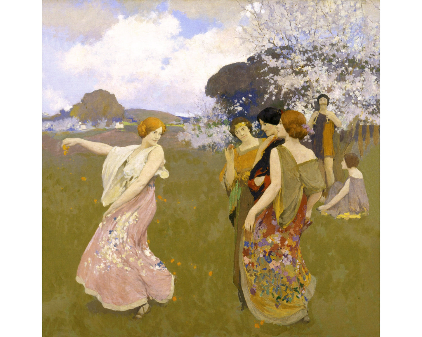 Dancing art | Spring dance | Art nouveau wall art | Vintage women dancing | Dancers painting | Arthur F. Matthews