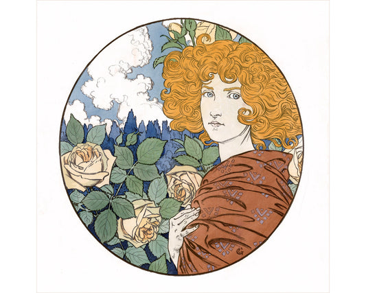 Rubia vintage con flores | Impresión artística | Celos | Eugene Grasset | Impresión artística femenina | Arte mural art nouveau | Artista francés