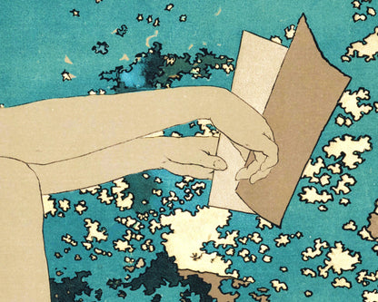Ninfa leyendo un libro | La lectora | Lámina femenina | Arte mural art nouveau | Flores y bosques | Ilustración de la revista Maxfield Parrish
