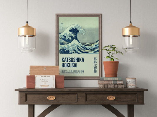 La gran ola de Katsushika Hokusai, póster de exposición, póster japonés, arte japonés, decoración de pared