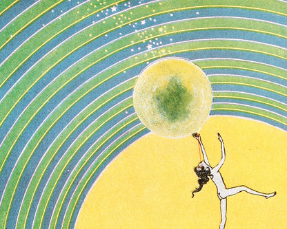 Impresión artística de cuento de hadas colorido • Alcanzando la luna y las estrellas • Sol, mar, peces Art Decó • Arte caprichoso • Hada mágica