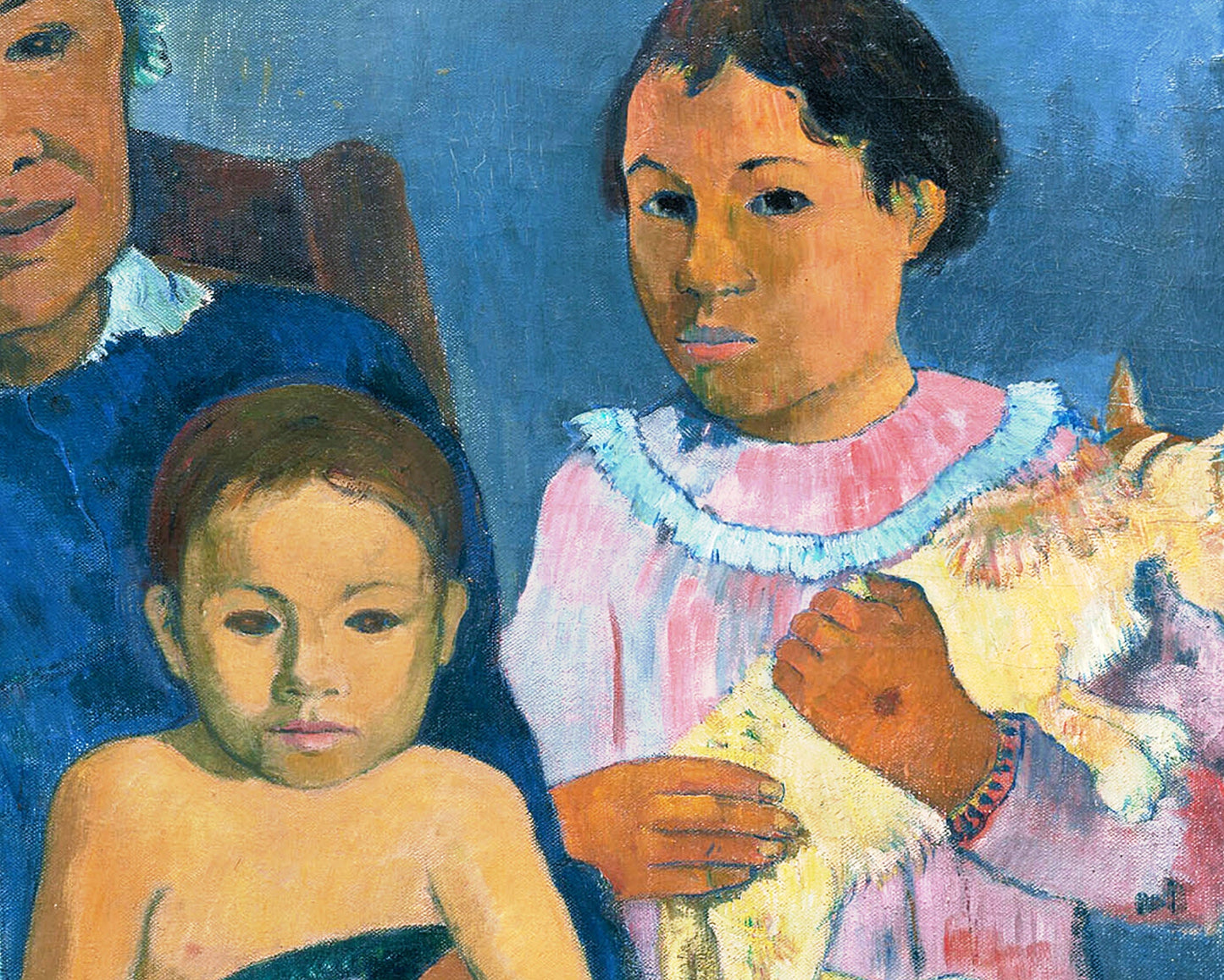 Vintage portrait of motherhood | Polynesian Woman with Children and cat | Paul Gauguin | Parent and child wall art | Person of color art