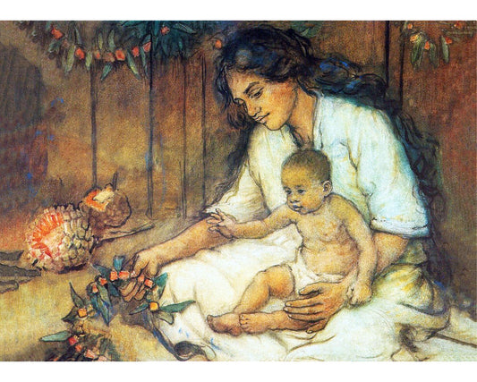 Retrato vintage de la maternidad | Madre e hijo hawaianos | Arte mural de padre e hijo | Arte de persona de color | Charles W. Bartlett