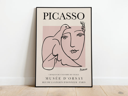 Póster de arte lineal vintage de la exposición de Picasso con dibujo lineal minimalista, ideal para decoración del hogar o regalo