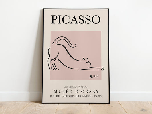 Picasso - El gato, cartel de exposición de arte lineal vintage, dibujo lineal minimalista, decoración ideal para el hogar o impresión de regalo