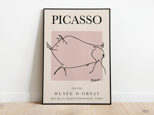 Picasso - The Pig, Exhibition Vintage Line Art Poster, Minimalist Line Drawing, Ideal Home Decor or Gift Print