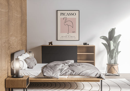 Picasso - Flamingo, cartel de exposición de arte lineal vintage, dibujo lineal minimalista, decoración ideal para el hogar o impresión de regalo