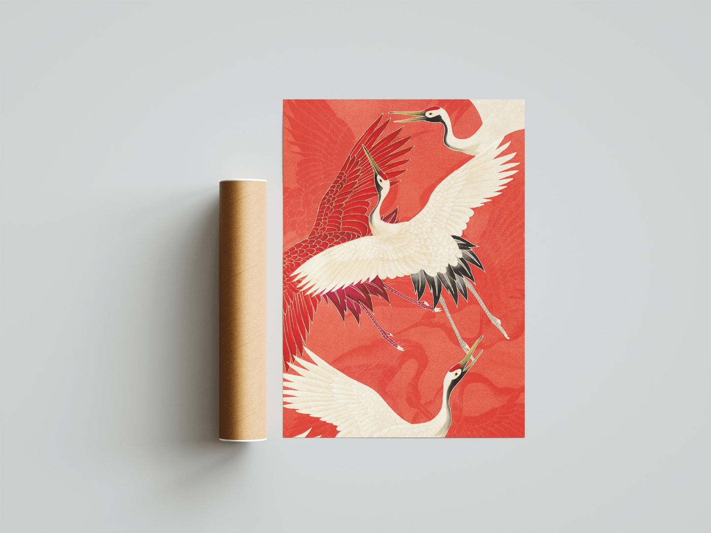 Vintage Japanese poster with Crane Bird illustration art print, Home Decor