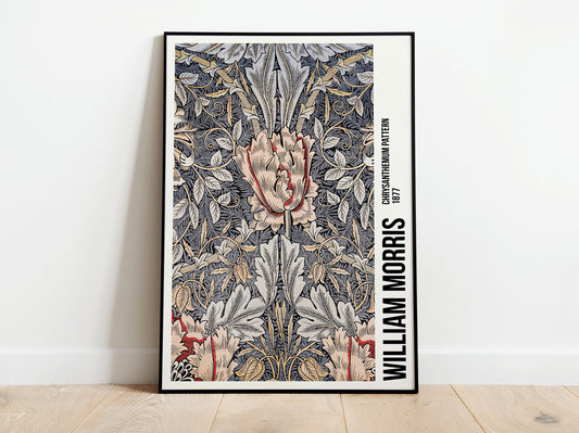 Póster de la exposición de William Morris, impresión de William Morris, Art Nouveau, patrón de madreselva, fondo con textura de tela, decoración del hogar, estilo victoriano