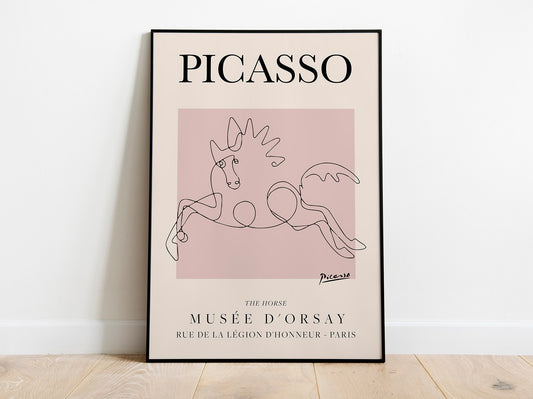 Póster de la exposición Picasso - El caballo I - Póster de arte lineal vintage, dibujo lineal minimalista, decoración ideal para el hogar o impresión para regalar