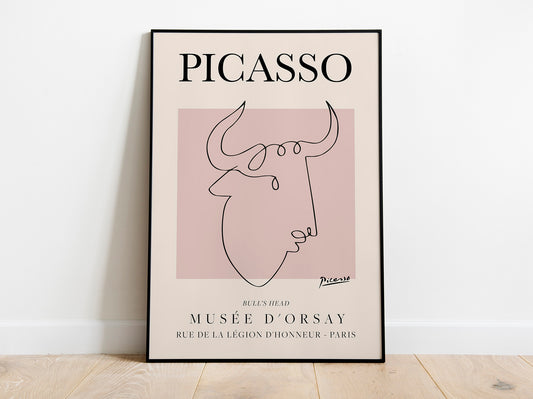 Picasso - Cabeza de toro, cartel de exposición de arte lineal vintage, dibujo lineal minimalista, decoración ideal para el hogar o impresión de regalo