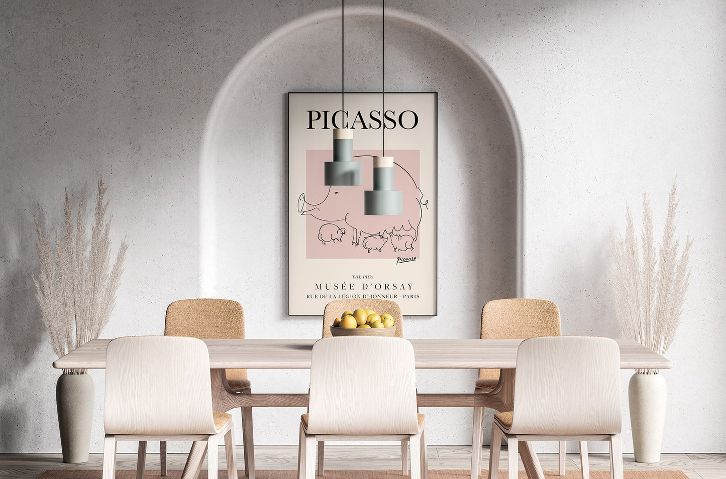 Picasso - The Pigs, Exhibition Vintage Line Art Poster, Minimalist Line Drawing, Ideal Home Decor or Gift Print