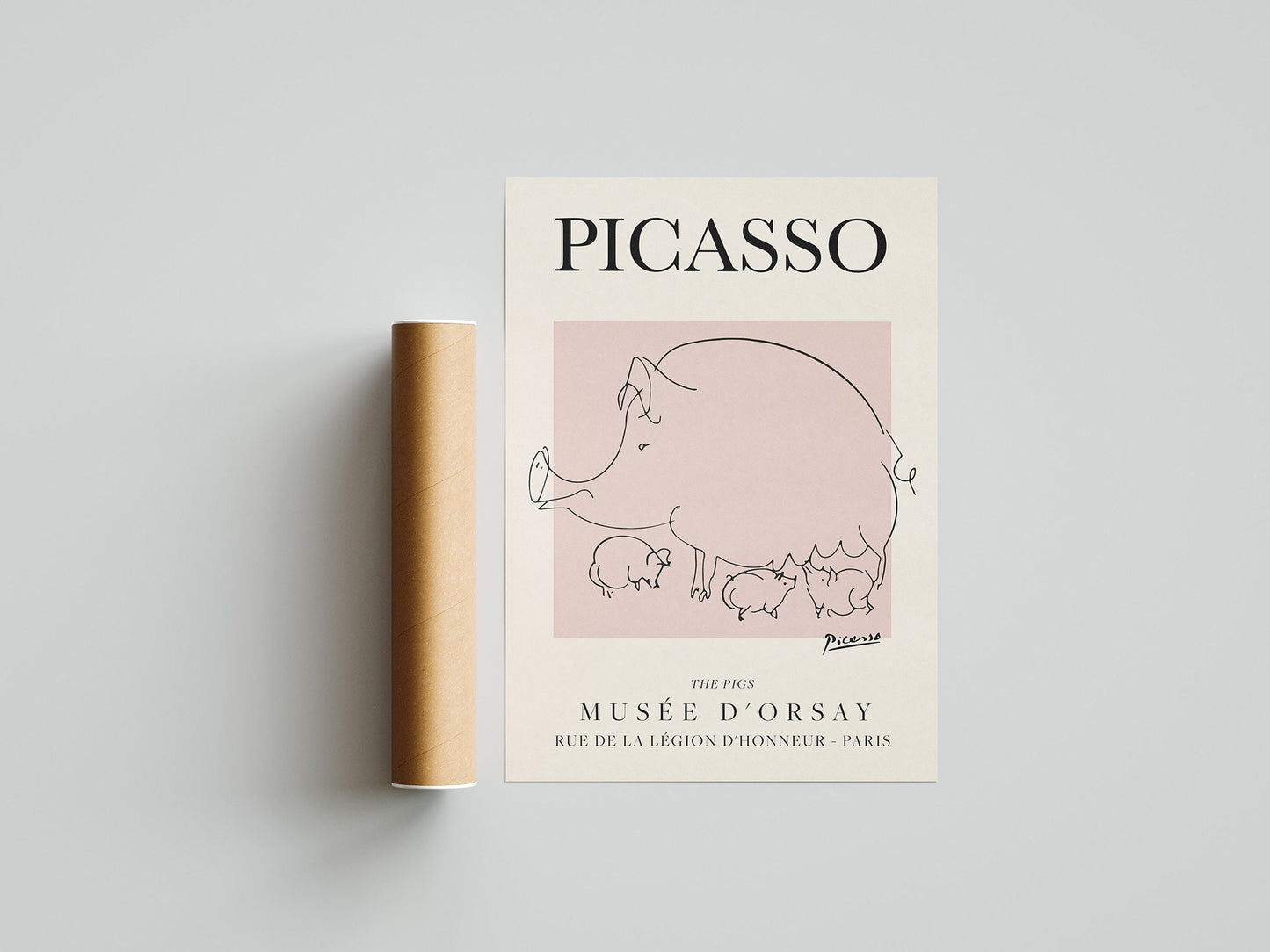 Picasso - The Pigs, Exhibition Vintage Line Art Poster, Minimalist Line Drawing, Ideal Home Decor or Gift Print