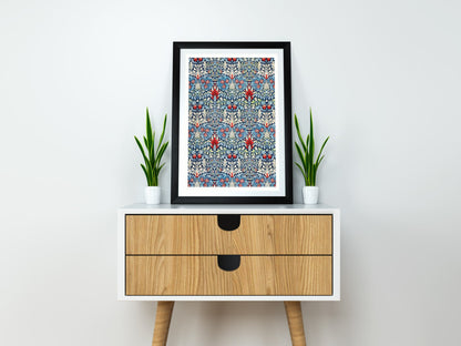Póster de exposición con estampado de cabeza de serpiente de William Morris, impresión de William Morris, Art Nouveau, estilo victoriano, fondo con textura de tela, decoración del hogar