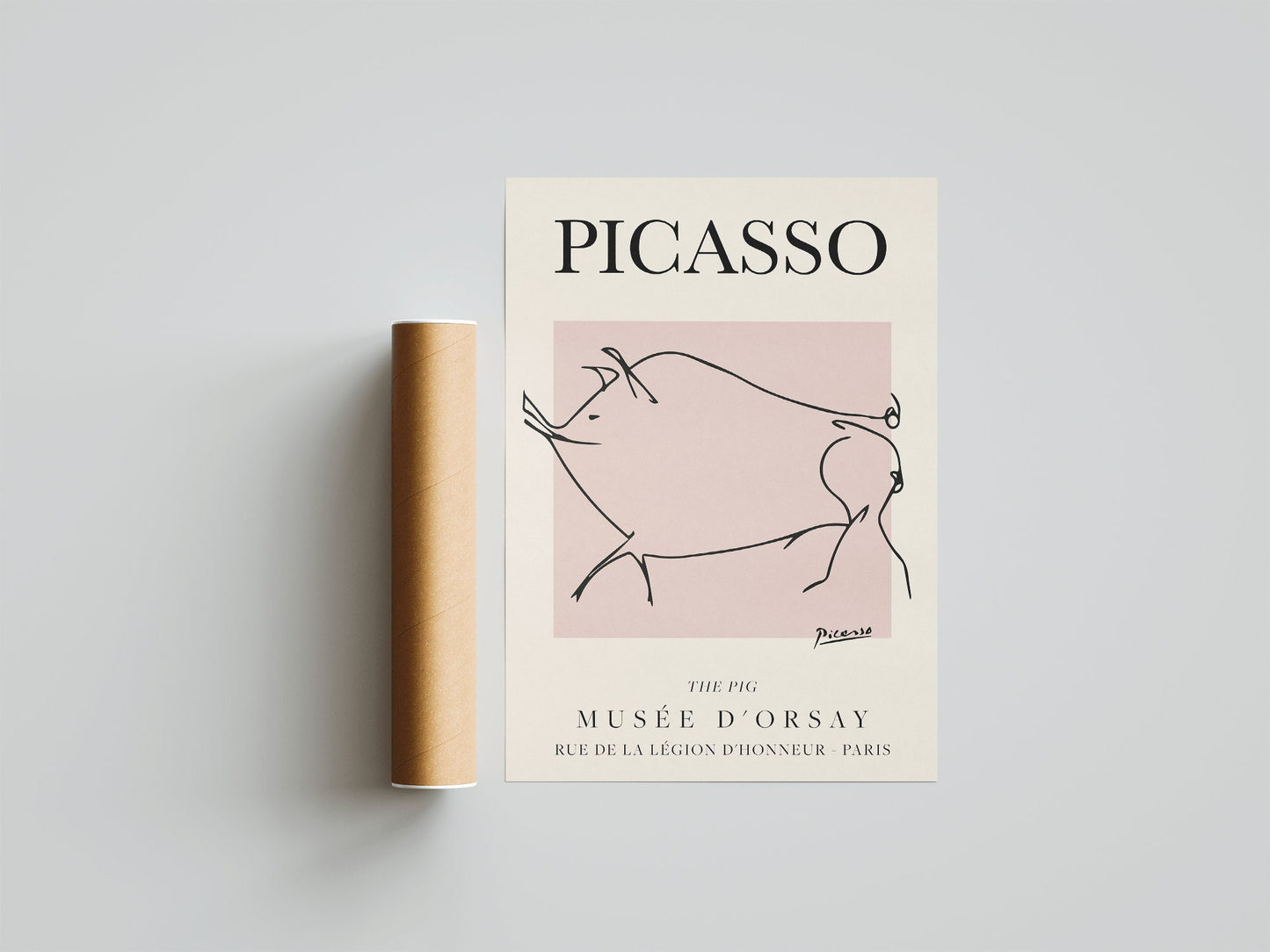 Picasso - The Pig, Exhibition Vintage Line Art Poster, Minimalist Line Drawing, Ideal Home Decor or Gift Print