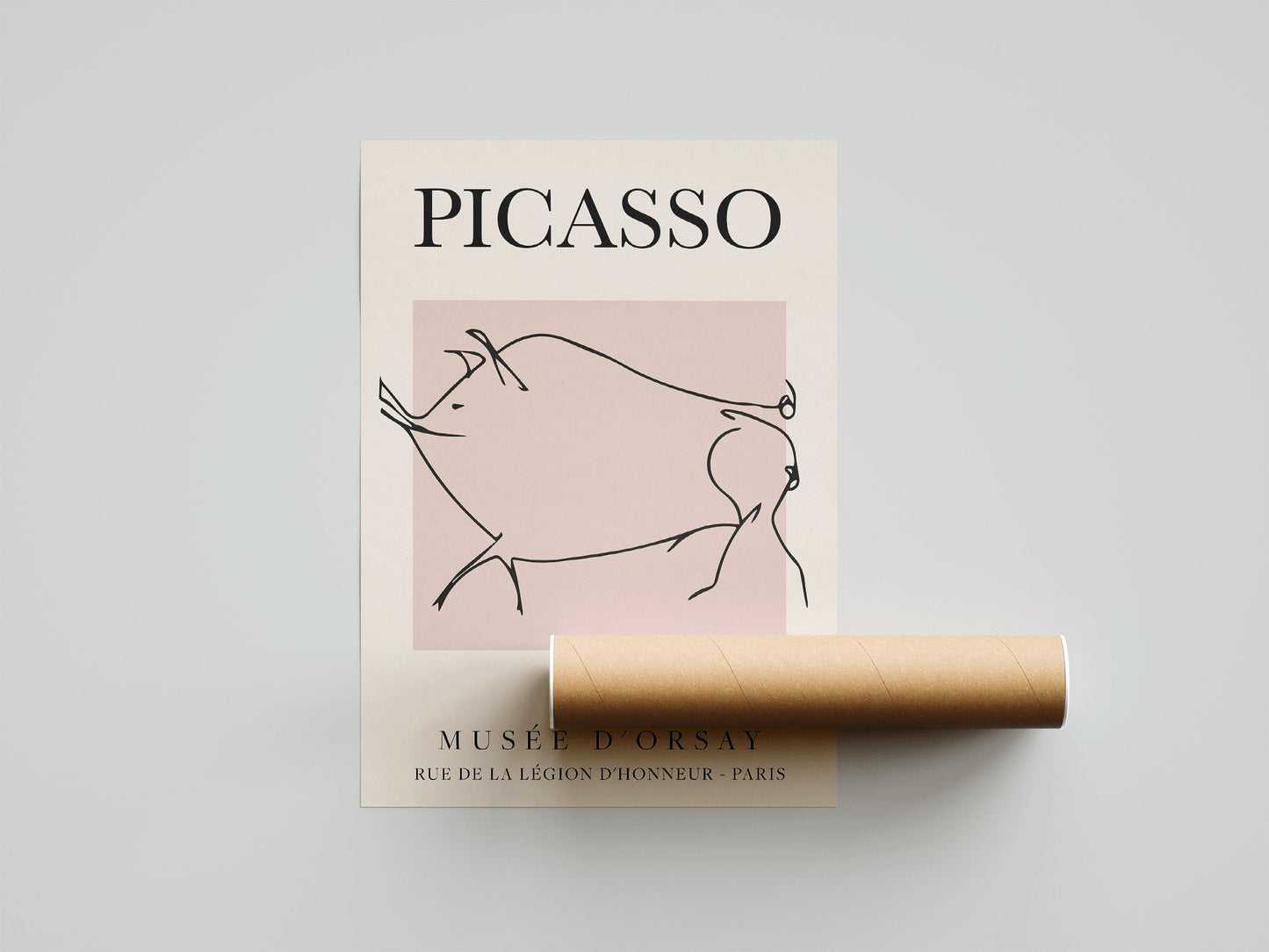 Picasso - The Pig, Exhibition Vintage Line Art Poster, Minimalist Line Drawing, Ideal Home Decor or Gift Print