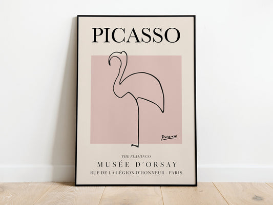 Picasso - Flamingo, cartel de exposición de arte lineal vintage, dibujo lineal minimalista, decoración ideal para el hogar o impresión de regalo