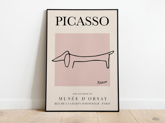 Picasso - Perro, cartel de exposición de arte lineal vintage, dibujo lineal minimalista, decoración ideal para el hogar o impresión de regalo