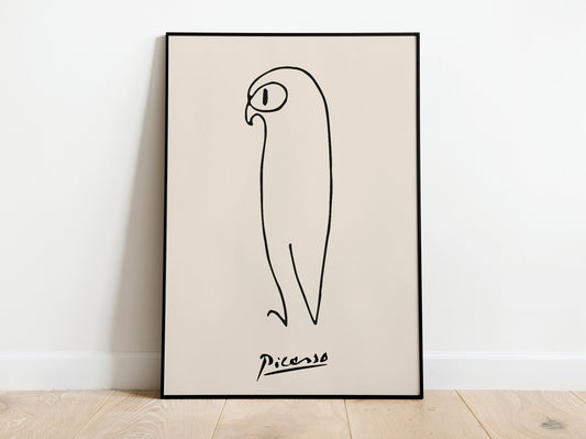 Picasso - Búho, cartel de exposición de arte lineal vintage, dibujo lineal minimalista, decoración ideal para el hogar o impresión de regalo