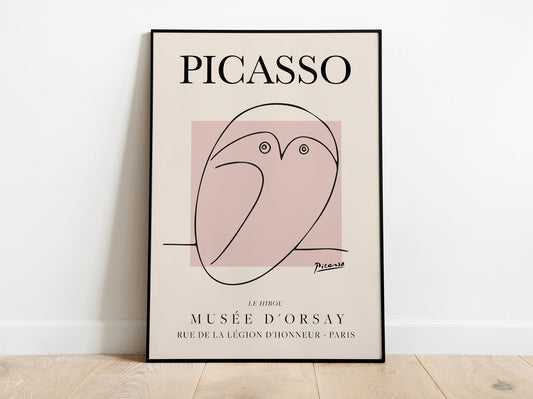 Picasso - El búho, cartel de exposición de arte lineal vintage, dibujo lineal minimalista, decoración ideal para el hogar o impresión de regalo