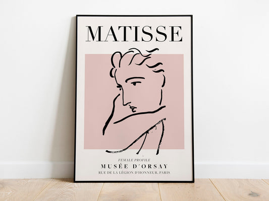 Henri Matisse - Perfil femenino, cartel de exposición de arte lineal vintage, arte de pared con dibujo lineal minimalista, decoración ideal para el hogar o impresión de regalo