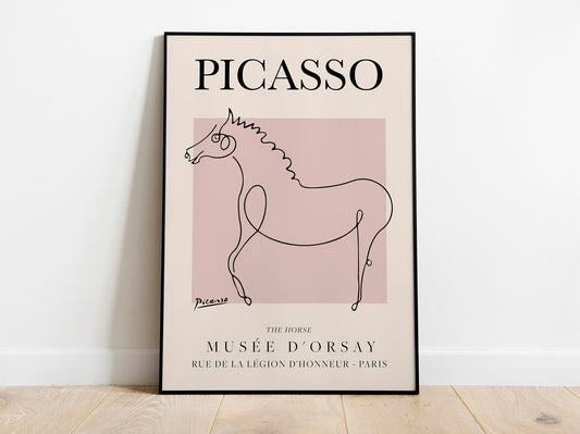 Póster de exposición Picasso - El caballo II - Póster de arte lineal vintage, dibujo lineal minimalista, decoración ideal para el hogar o impresión para regalar