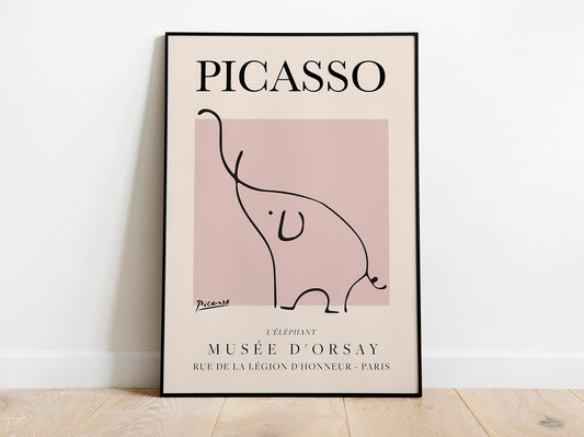 Picasso - Elefante, cartel de arte lineal vintage de exposición, dibujo lineal minimalista de El elefante, impresión ideal para decoración del hogar o regalo