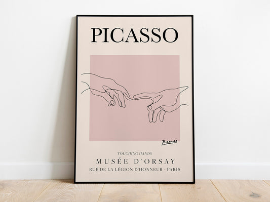 Picasso - Manos que se tocan, póster de arte lineal vintage de exposición, dibujo lineal minimalista, decoración ideal para el hogar o impresión de regalo