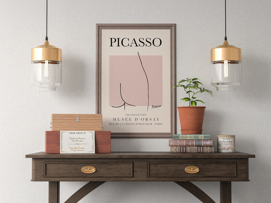 Picasso - Forma femenina, cartel de arte lineal vintage de exposición, dibujo lineal minimalista, decoración ideal para el hogar o impresión de regalo