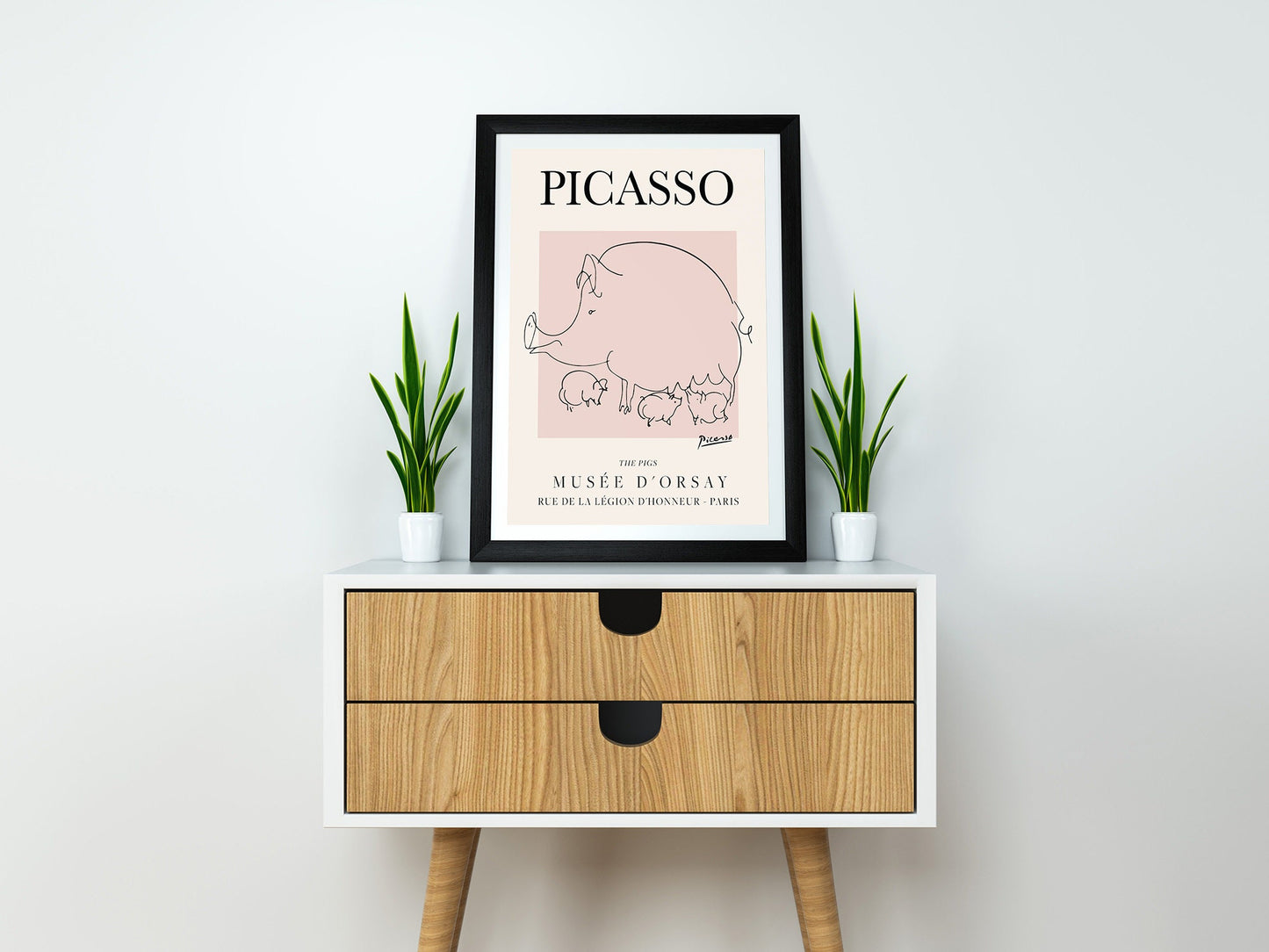 Picasso - The Pigs, Exhibition Vintage Line Art Poster, Minimalist Line Drawing, Ideal Home Decor or Gift Print