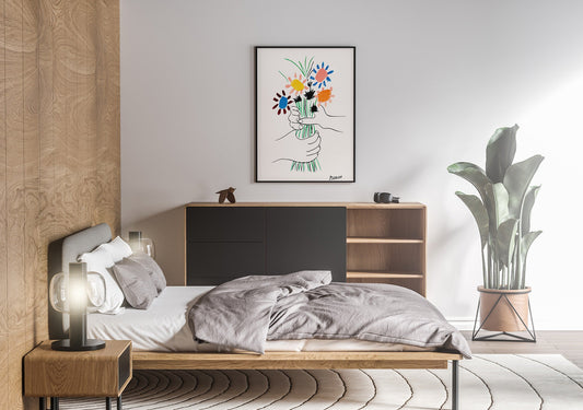 Picasso - Ramo de flores de la paz, póster de arte lineal vintage de exposición, dibujo lineal minimalista, decoración ideal para el hogar o impresión de regalo