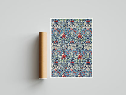 Póster de exposición con estampado de cabeza de serpiente de William Morris, impresión de William Morris, Art Nouveau, estilo victoriano, fondo con textura de tela, decoración del hogar