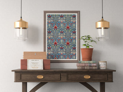 Póster de exposición con estampado de cabeza de serpiente de William Morris, impresión de William Morris, Art Nouveau, estilo victoriano, fondo con textura de tela, decoración del hogar