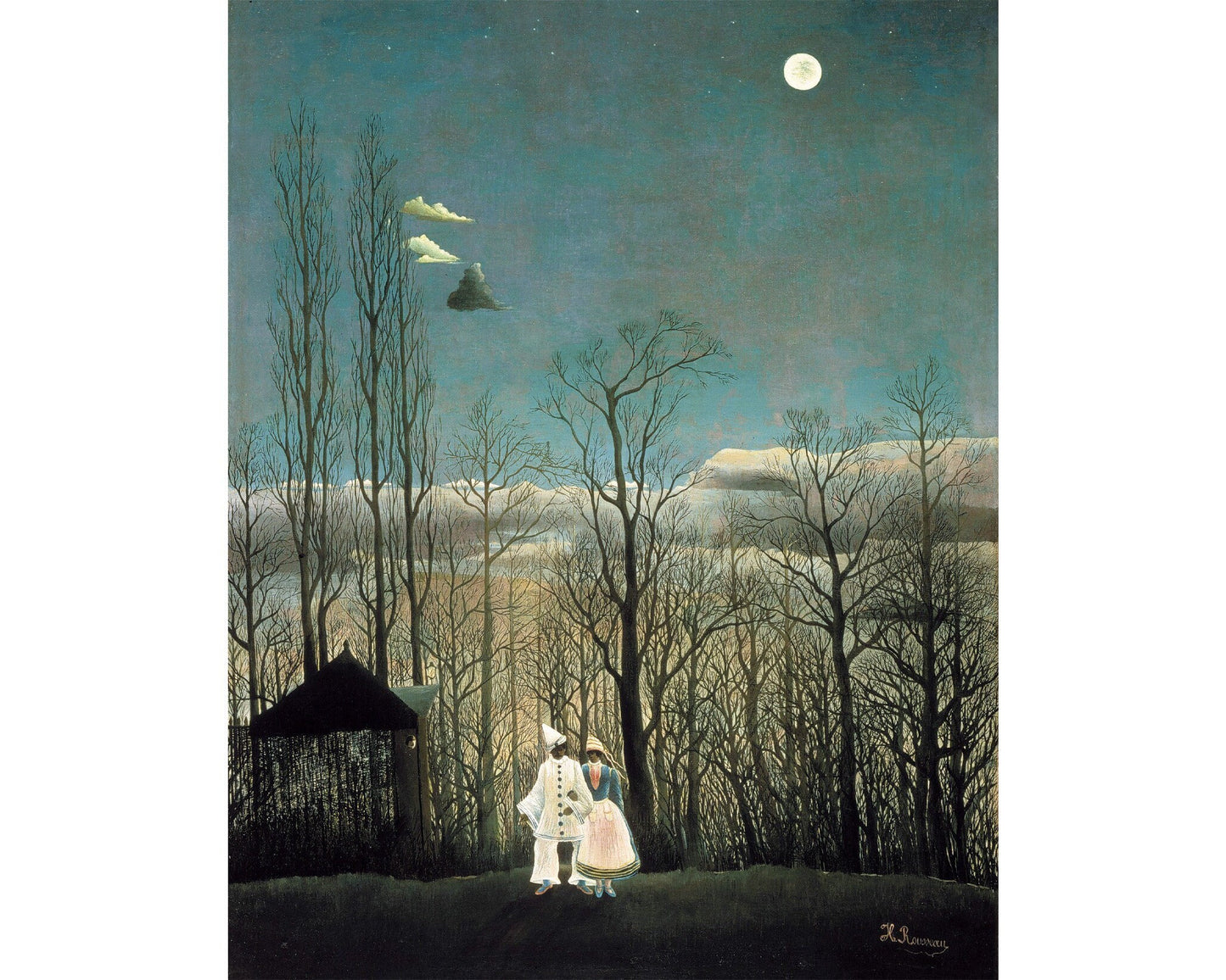 Carnival goers in the moonlight | Carnival Evening | Night art | Autumn wall art | Dark, gothic art | Self-taught artist | Henri Rousseau