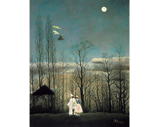 Carnival goers in the moonlight | Carnival Evening | Night art | Autumn wall art | Dark, gothic art | Self-taught artist | Henri Rousseau