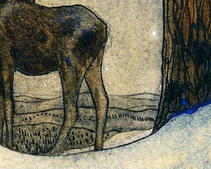 Alce bajo el cielo estrellado | El alce | Bosque navideño | Ilustración de cuentos de hadas | Auroras boreales en el arte | Arte mural de fantasía | Arte de John Bauer