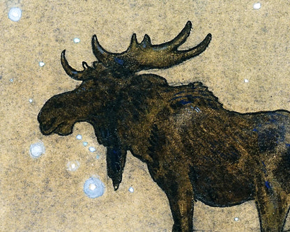 Alce bajo el cielo estrellado | El alce | Bosque navideño | Ilustración de cuentos de hadas | Auroras boreales en el arte | Arte mural de fantasía | Arte de John Bauer