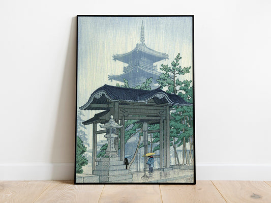 Hasui Kawase - Zensetsu Temple Vintage Japanese poster illustration woodblock art print, Home Decor