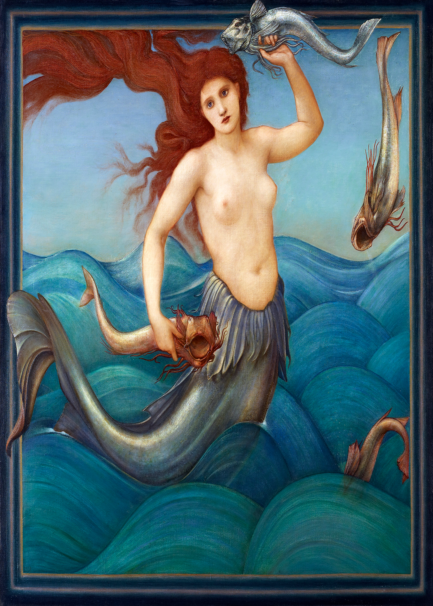 Impresión artística de sirena vintage | Ninfa marina | Pintura de mujer desnuda | Arte mural náutico | Art nouveau | Prerrafaelita | Edward Coley Burne-Jones